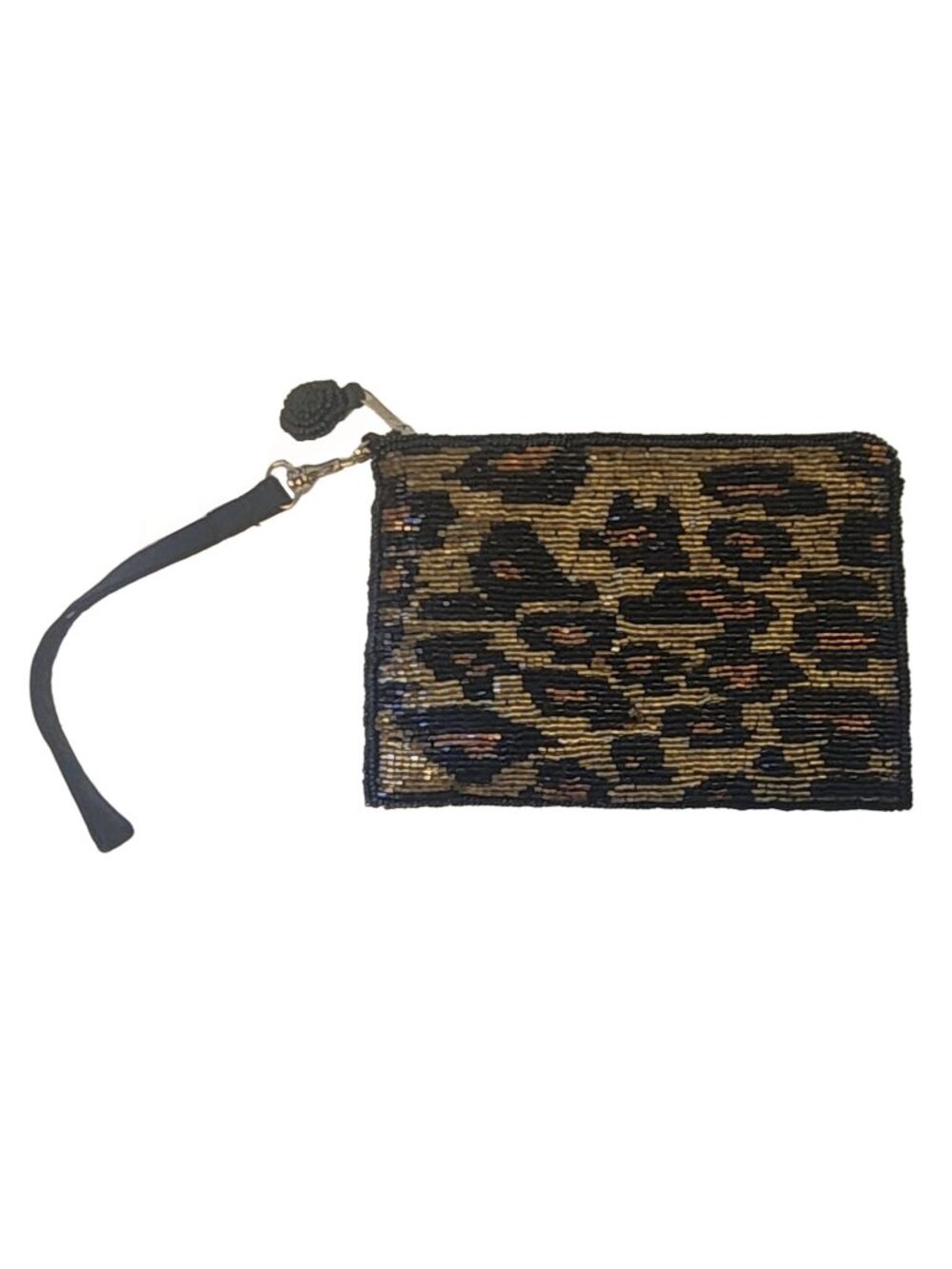 Gold Brown Black Leopard Print Beaded Wristlet Evening Clutch 6x4